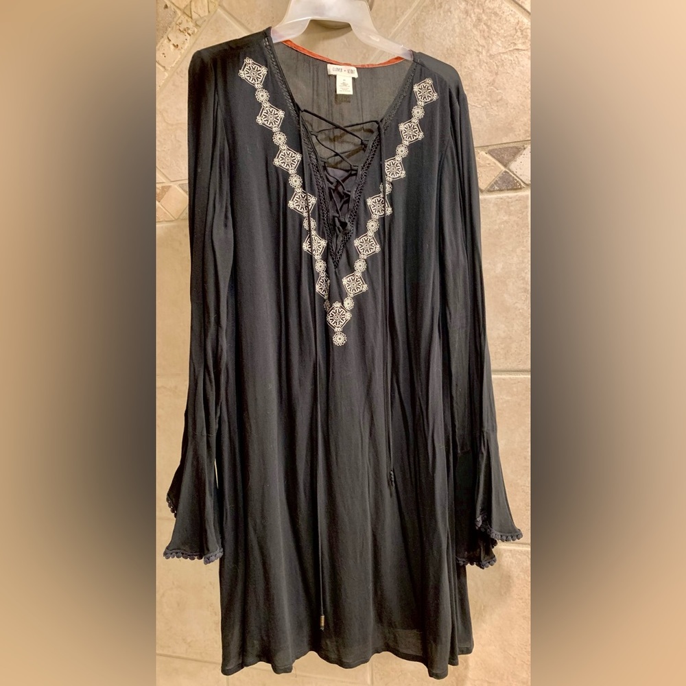 Black 2X Embroidered Midi Dress #DR0012